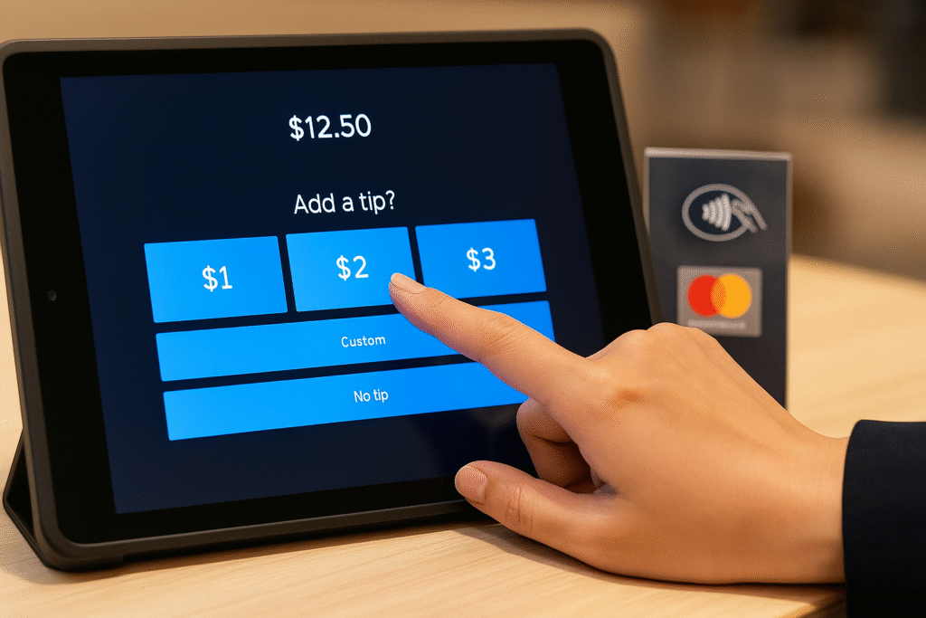 キャッシュレスでチップを支払う様子