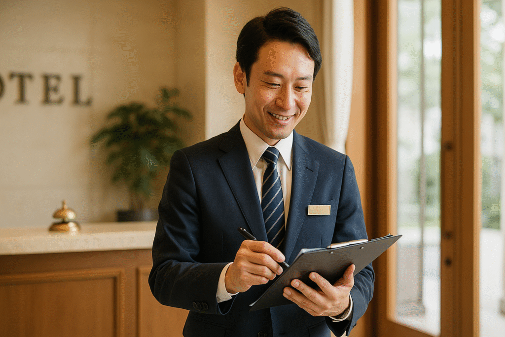 労働時間・休日の適正化で働きやすい環境づくりに励むホテルの担当者