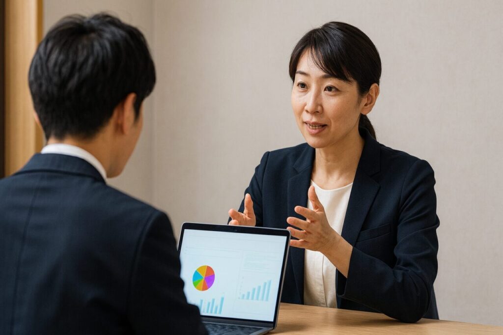オフィスで打ち合わせする男女ビジネスパーソンのグループ