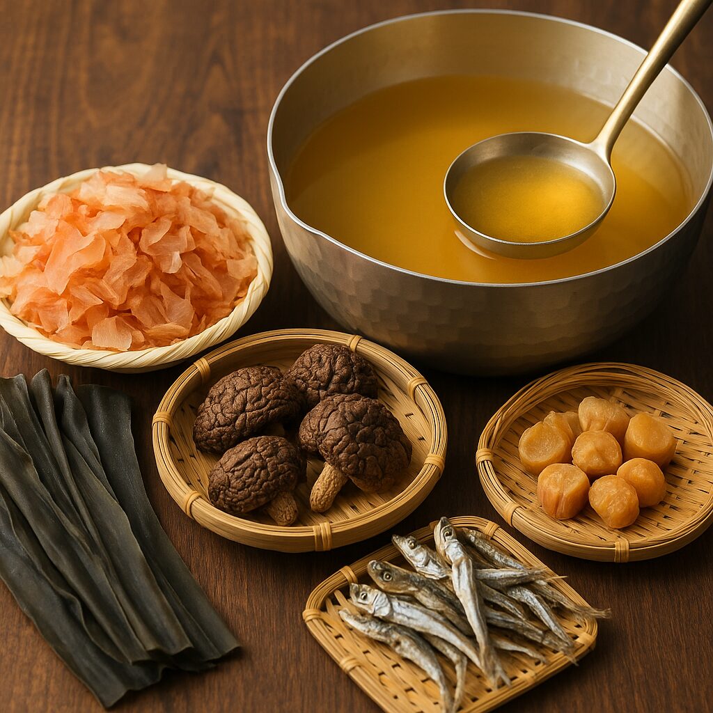 出汁とは何か？日本人の味覚を形づくる“旨味”の正体を解説。昆布・鰹・貝・海老など出汁の種類や歴史、世界で注目される理由まで詳しく紹介します。