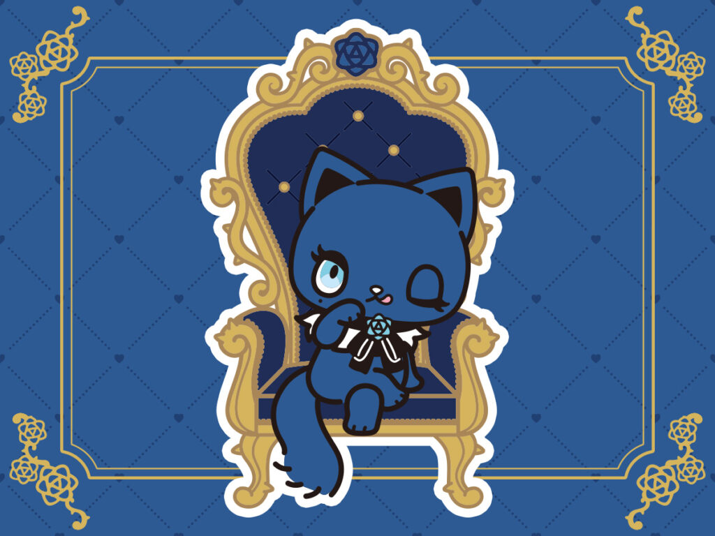 青いお花に囲まれた椅子のフォトスポット