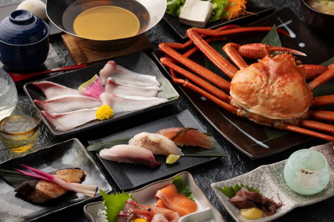 紅ずわい蟹と職人が握るお鮨のコース(夕食)