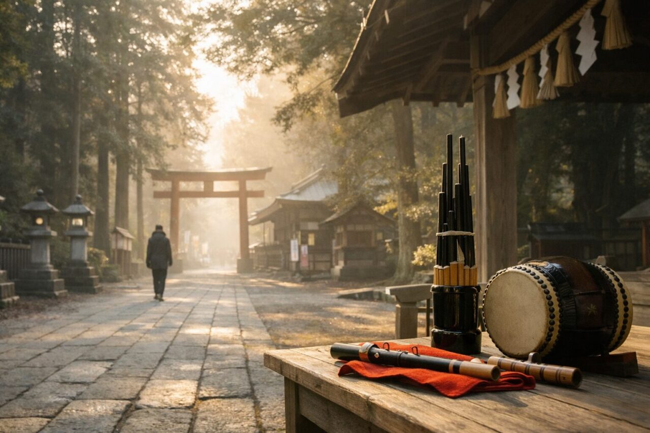 初詣で神社に入ると聞こえてくる雅楽。その音が、日本人の行動や意識を静かに切り替えてきた理由を、歴史と祭事の視点から丁寧に解説します。