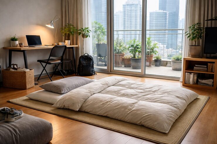 アメリカではベッド文化が主流です。それでも都市部を中心に、空間効率や住環境の制約から布団に近い寝方を選ぶ人が現れています。その背景を構造的に整理します。