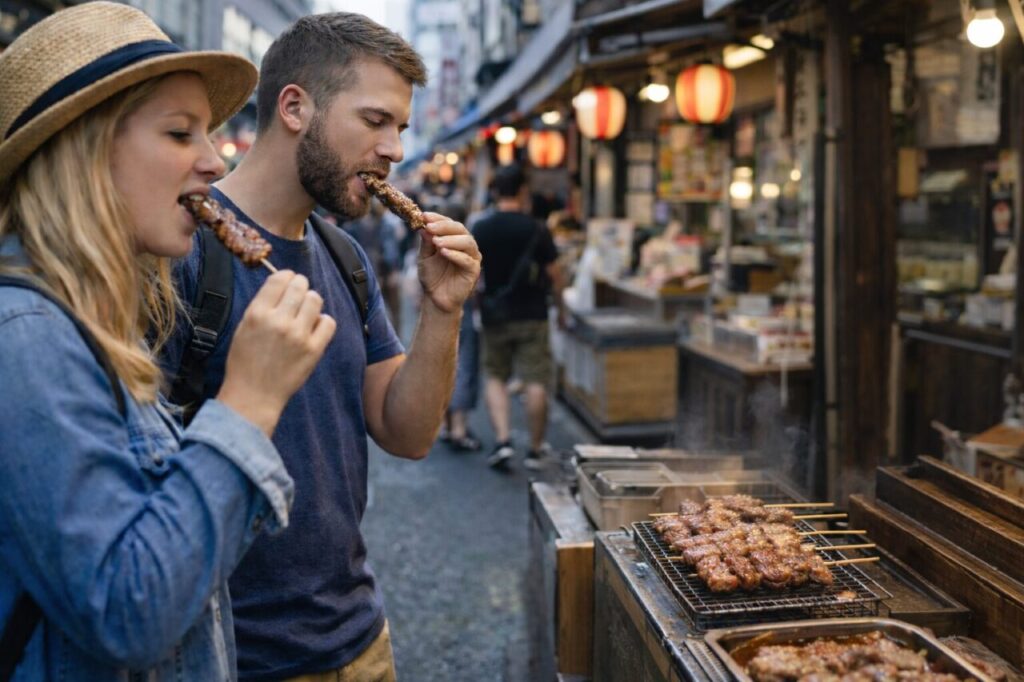 観光地以外でも外国人観光客が食べ歩きをする理由を、日本の街構造と食文化から解説。和牛串やパン屋、コンビニまで、日常が体験になる日本ならではの背景を読み解きます。